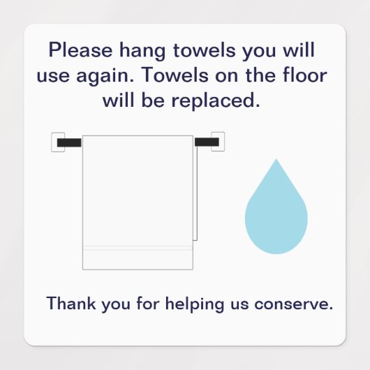 Square Sticker Hotel Towel Water Conservation Sign (Design 2)