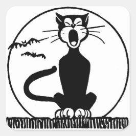 SQUARE STICKER HOWLLING BLACK CAT