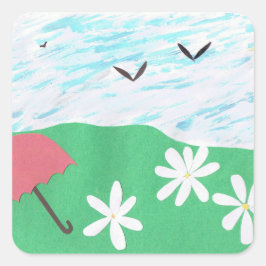 Square Sticker met Fun Outdoor Scene