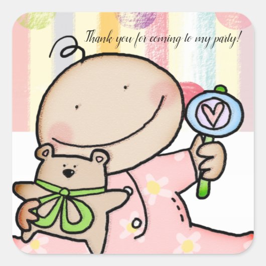 Square Stickers Baby Girl Pastel Stripes (Voorkant)