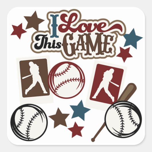 Square Stickers/Baseball "I Love this game" Vierkante Sticker (Voorkant)