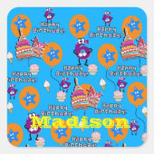 Square Stickers, Happy 6th Birthday Blue Vierkante Sticker (Voorkant)