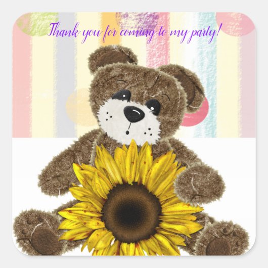 Square Stickers Teddy Bear Pastel Stripes (Voorkant)