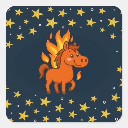 Square Stickers with a red horses (Voorkant)