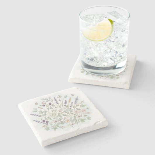 Square Stone Onderzetter - Botanische Waterverf (Zijkant)