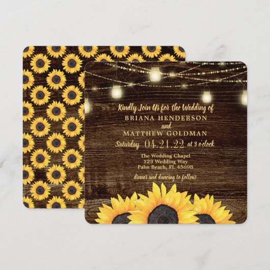 Square Sunflower Mason Jar Wedding Invitations Kaart (Voorkant / Achterkant)
