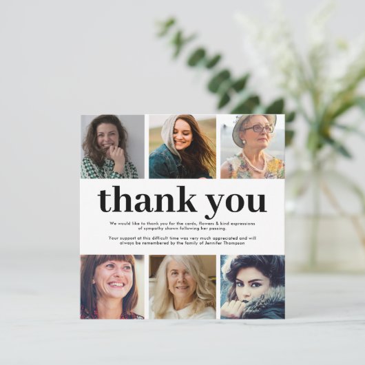 Square Sympathie 6 Foto begrafenis Bedankkaart (Staand voorkant)