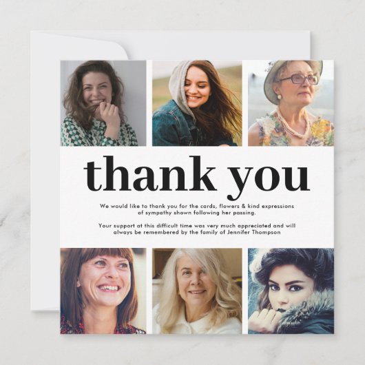 Square Sympathie 6 Foto begrafenis Bedankkaart (Voorkant)