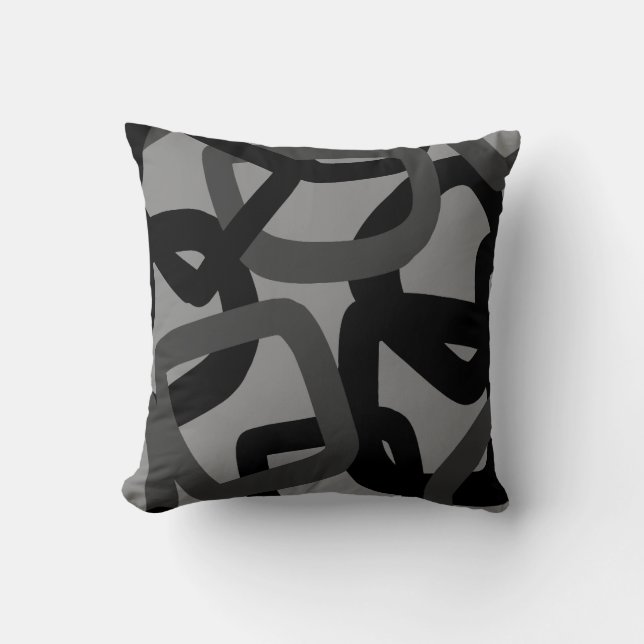 Square Tangle Black & Charcoal Grey Kussen (Voorkant)