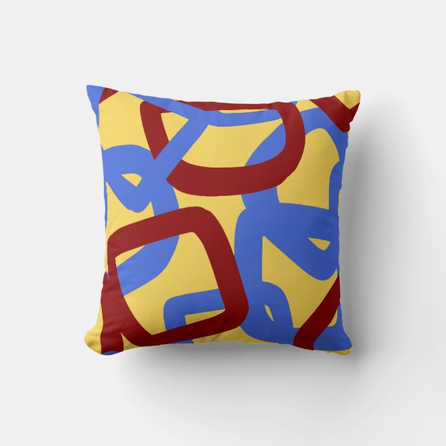Square Tangle Blauw Geel Kussen (Voorkant)