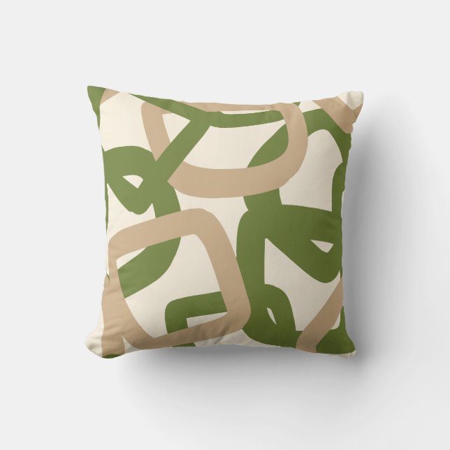Square Tangle Olive Green Kussen (Voorkant)