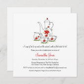 Square Tea Set Bridal Shower Invitations, Red Kaart (Voorkant / Achterkant)