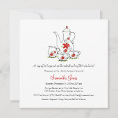 Square Tea Set Bridal Shower Invitations, Red Kaart (Voorkant)