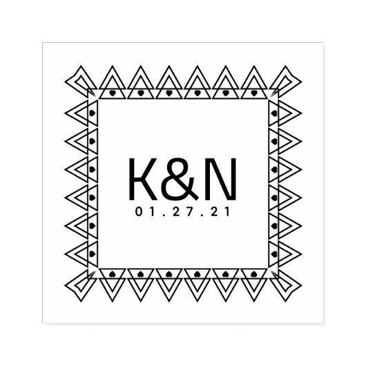 Square Triangle Mini Heart Initiaal Logo Wedding Rubberstempel (Afrduk)