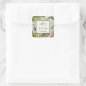 Square Tropical Peacock Palm Wedding Sticker Label (Tas)