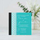 Square Turquoise Damask Wedding Invitations Kaart (Staand voorkant)