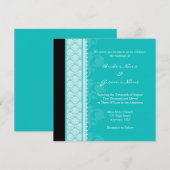 Square Turquoise Damask Wedding Invitations Kaart (Voorkant / Achterkant)