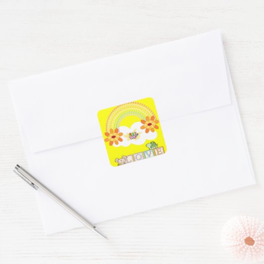 Square Turtle Love Yellow Stickers (Envelop)