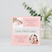 Square Twins Collage | Aankondiging geboorte (Staand voorkant)