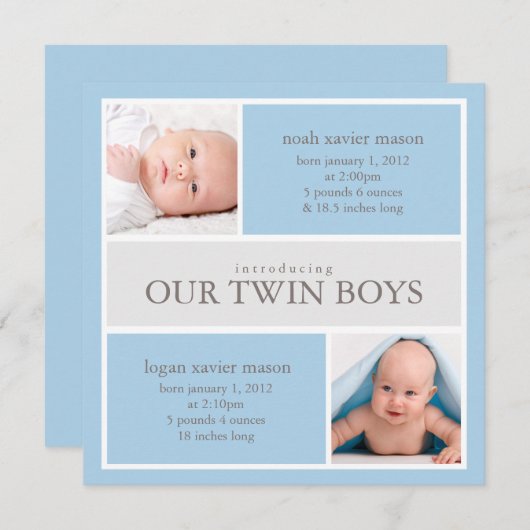 Square Twins Collage | Aankondiging geboorte (Voorkant / Achterkant)