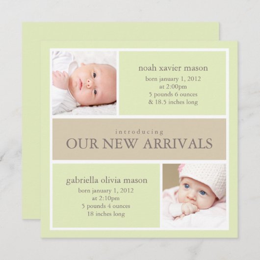 Square Twins Collage | Aankondiging van geboorte (Voorkant / Achterkant)