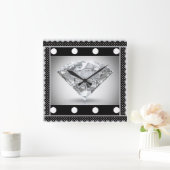 Square Wall Clock/Diamond and Polka Dots Vierkante Klok (Huis)