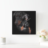 Square Wall Clock Dobermann Vierkante Klok (Huis)