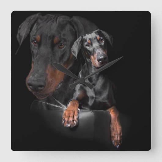 Square Wall Clock Dobermann Vierkante Klok (Voorkant)