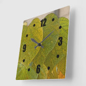 SQUARE WALL CLOCK /GREEN HEART-SHAPED LEAVES VIERKANTE KLOK (Hoek)