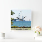 Square Wall Clock/Mackinac Bridge Vierkante Klok (Huis)