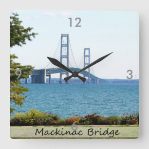 Square Wall Clock/Mackinac Bridge Vierkante Klok