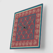 Square Wall Clock, Maroon, Blue Floral Vierkante Klok (Hoek)