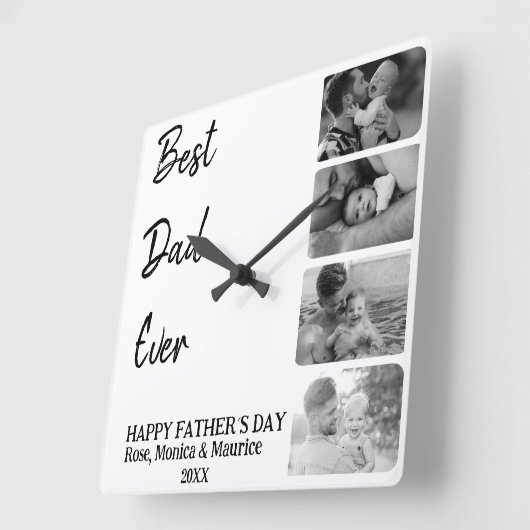 Square wall clock, personalized, father's day. vierkante klok (Hoek)