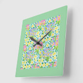 Square Wall Clock, Spring Primroses, Mint Green Vierkante Klok (Hoek)