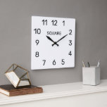 Square wall clock with modern dial design vierkante klok<br><div class="desc">Square wall clock with modern dial design. Personalize with custom name or text. Black and white minimalistic design. Upload your own photo optionally. Great time keeper for home,  office,  hall,  club and more.</div>