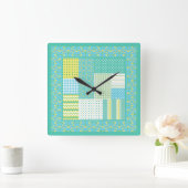 Square Wall klok: Daffodil Faux-Patchwork Vierkante Klok (Huis)