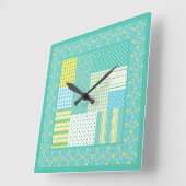 Square Wall klok: Daffodil Faux-Patchwork Vierkante Klok (Hoek)