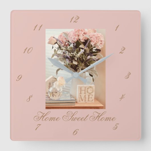 Square Wall klok met Numbers Home Sweet Home (Voorkant)