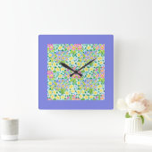 Square Wall-klok, Spring Primroses, Powder Blue Vierkante Klok (Huis)