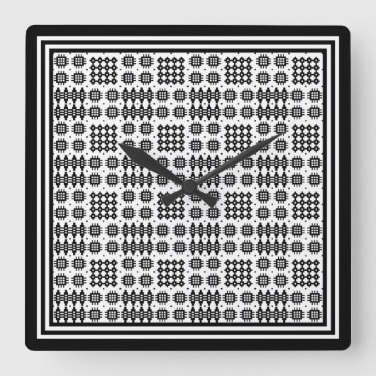 Square Wall-klok: Welsh Tapestry Pattern: Black Vierkante Klok (Voorkant)