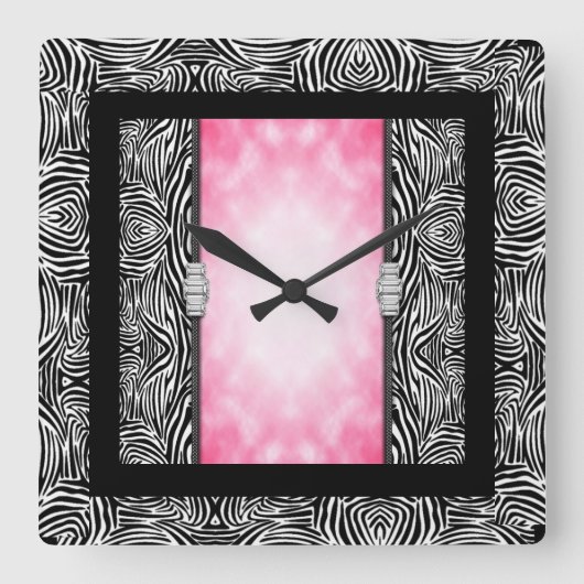 Square Wall-klok/Zebra Print and Diamonds Vierkante Klok (Voorkant)