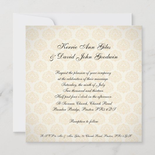Square Wedding Invitation  Oranje en Cream Kaart (Voorkant)