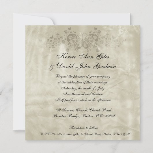Square Wedding Invitation  Paper Butterfly Kaart (Voorkant)