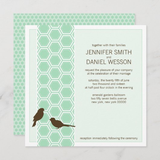 Square Wedding Invitations | Mint Pattern Kaart (Voorkant / Achterkant)