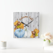 Square Welcome Herfst Wall Clock Vierkante Klok (Huis)