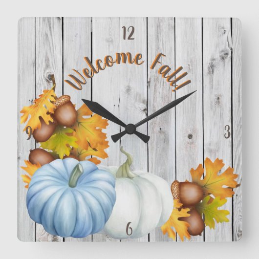 Square Welcome Herfst Wall Clock Vierkante Klok (Voorkant)