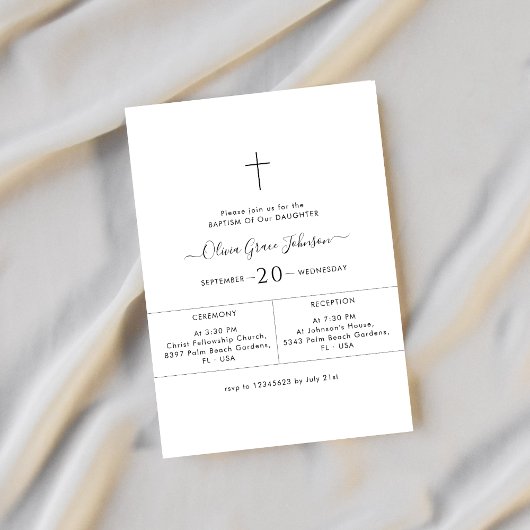 Square Whimsy Script Wit Geslacht Neutraal Doopsel Kaart