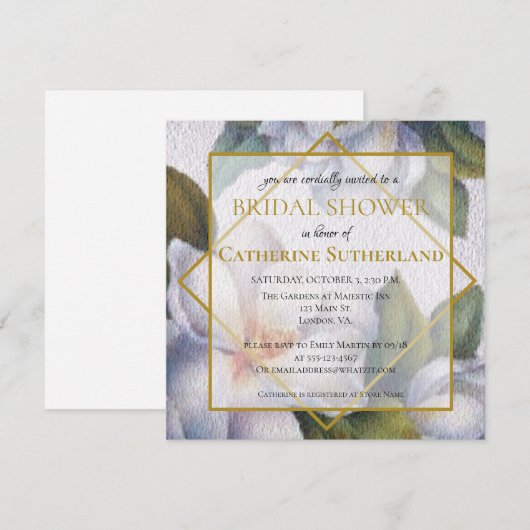 Square White Magnolia Waterverf Vrijgezellenfeest Kaart (Voorkant / Achterkant)