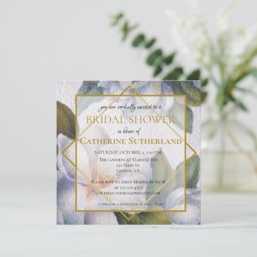 Square White Magnolia Waterverf Vrijgezellenfeest Kaart (Staand voorkant)