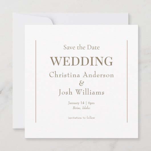 Square White Wedding Bewaar de datum Kaart (Voorkant)